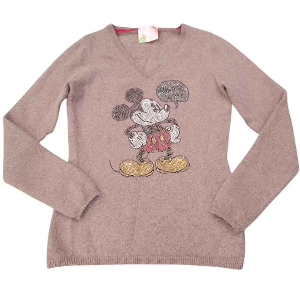 Princess Goes Hollywood Disney Cashmere V-neck Sweater Mickey Mouse Rhin…